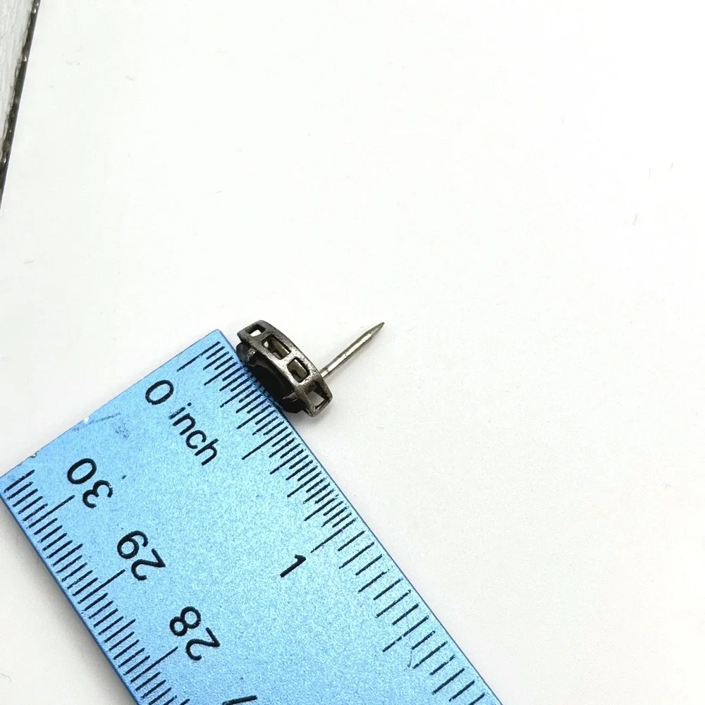 Vintage Hematite‎ Marquise Tie Tac Silver Tone with Security Chain T-Bar Mens